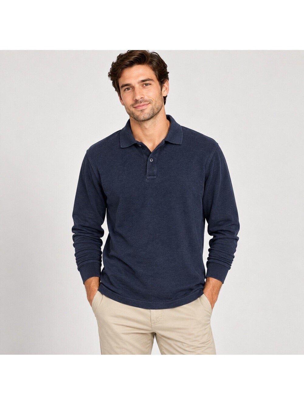G.H. Bass & Co Men’s Small Long Sleeve Polo Shirt Navy Blue 100% Cotton Preppy